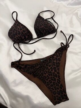 H&M Brown Leopard Print Triangle Bikini Set